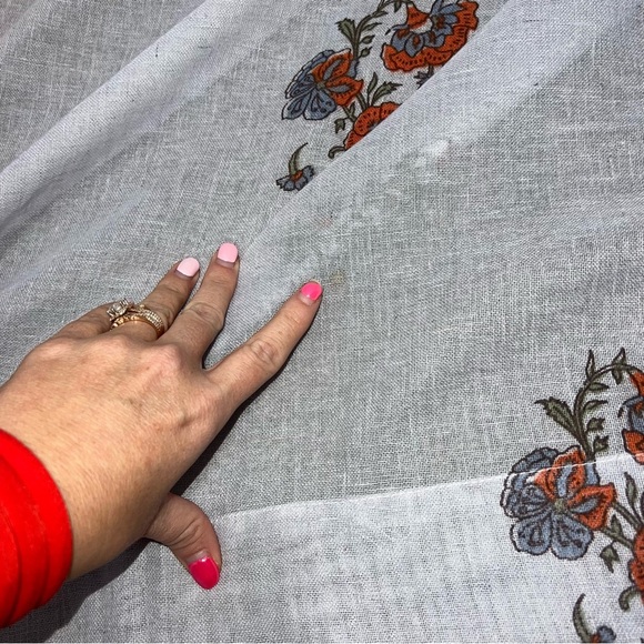 Anthropologie Cotton Block Print Curtain with Striped Trim | one panel - Picture 4 of 10